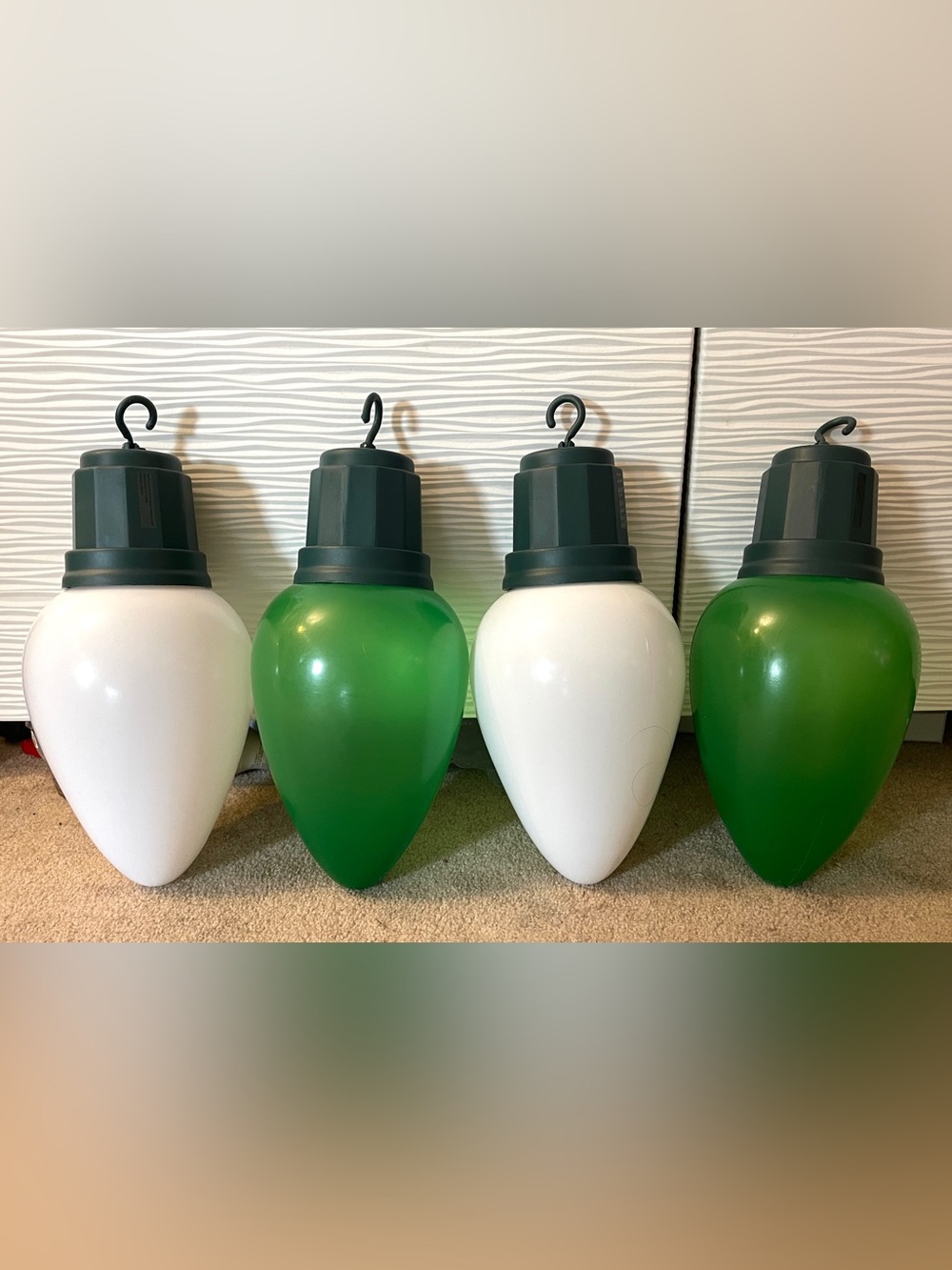 4 Large 13” Blow Mold Light Bulbs LED Jumbo Christmas Ornament White Green